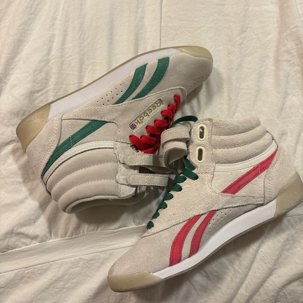 Reebok High-Tops with Red and Green Stripes
